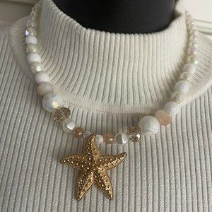 VINMOD Designs Gold Starfish with Cream Crystal Accent Necklace & Earring Set
